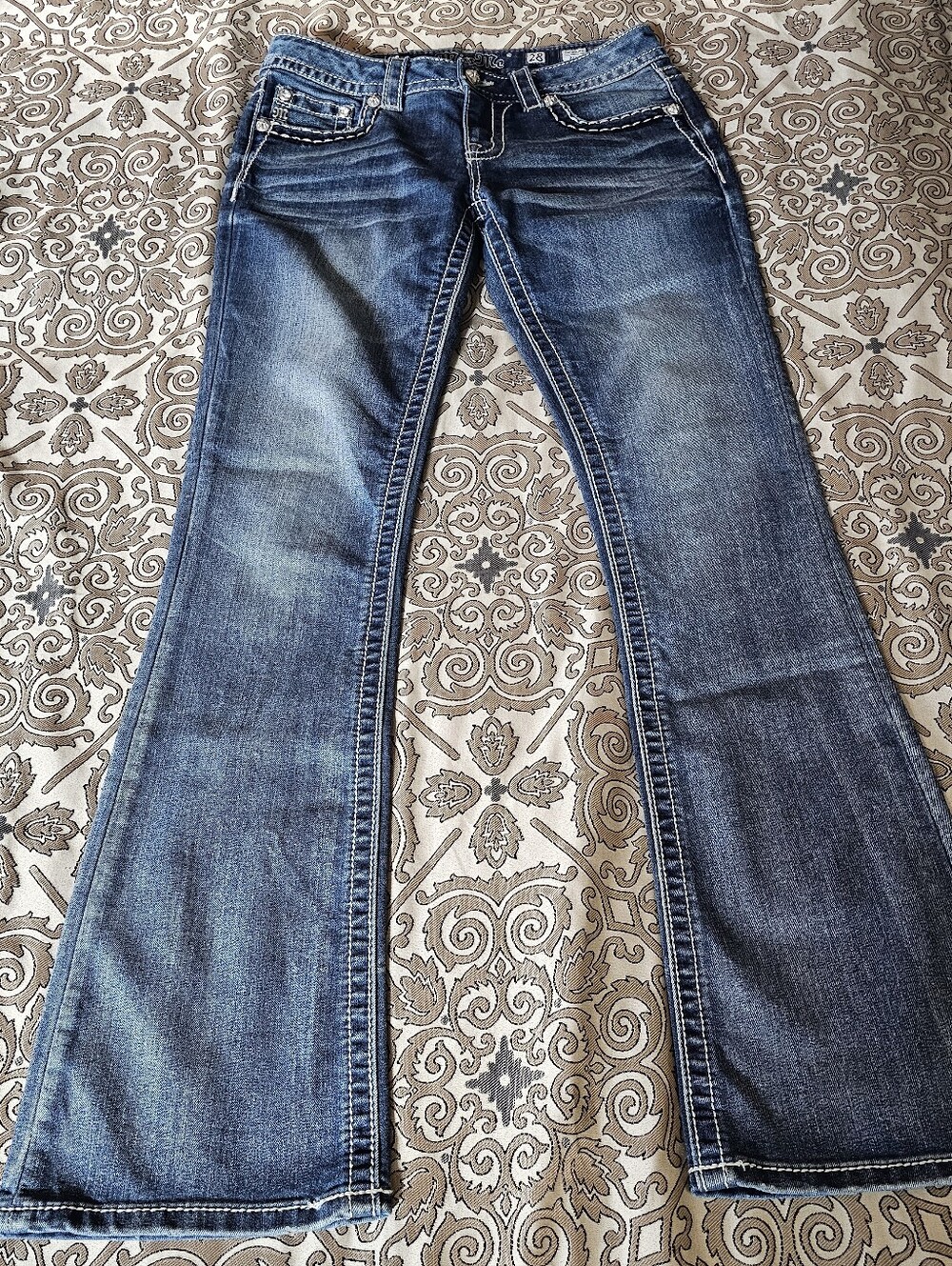 Miss Me Signature Boot Jeans 28 Y2K Butterfly Rhinestone Embellished Bootcut